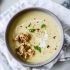 Irish ale potato cheddar soup with beer battered leeks