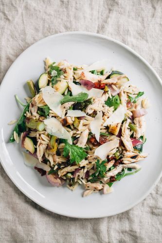 Italian Orzo Salad with Grilled Marinated Vegetables and Chicken