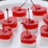 Heart-shaped Jello shots with cherries
