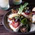Kentucky Hot Brown Sandwiches on Jalapeno Cornbread Biscuits with Honey Bourbon Bacon