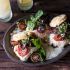 Kentucky Hot Brown Sandwiches on Jalapeno Cornbread Biscuits with Honey Bourbon Bacon