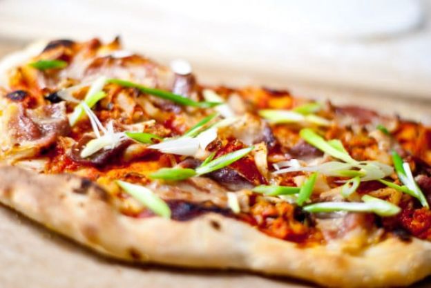 79. Kimchi pork belly pizza
