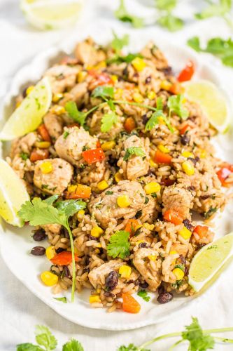 Lime cilantro chicken with mixed rice and black beans