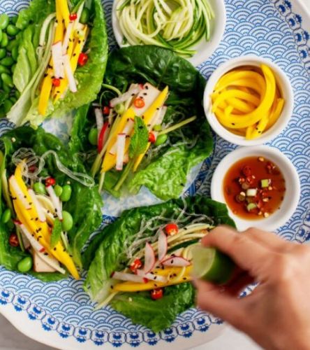 Mango And Zucchini Lettuce Wraps With Ginger-Soy Dipping Sauce