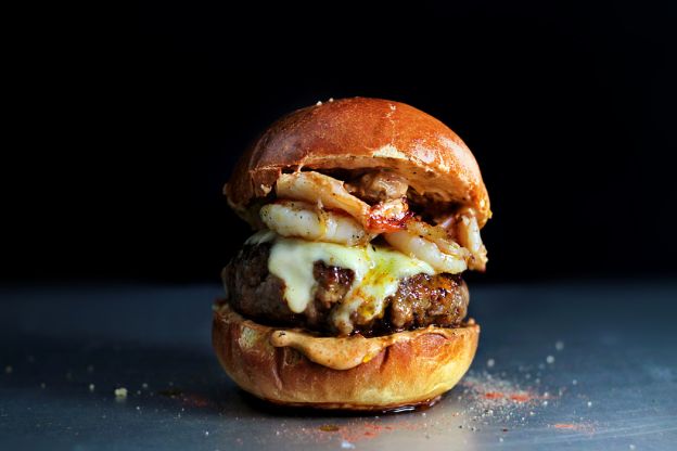 Mexican chorizo and garlic shrimp burger