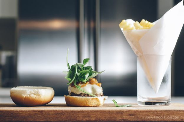 Mini Burgers with Smoked Mozzarella and Arugula