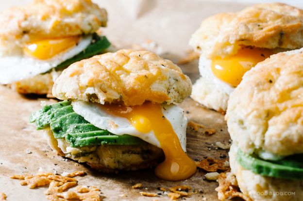 Mini Cheddar And Green Onion Biscuit Breakfast Sandwiches With Avocado