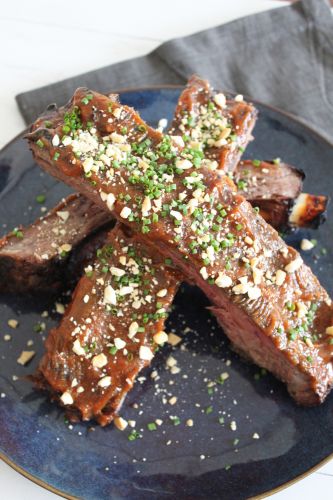 Miso Baby Back Bison Ribs with Crushed Cashews & Chives