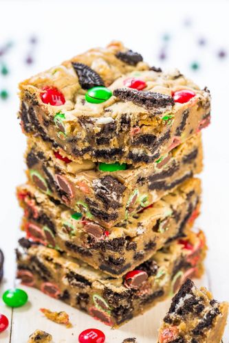 Loaded M&M Oreo Cookie Holiday Bars
