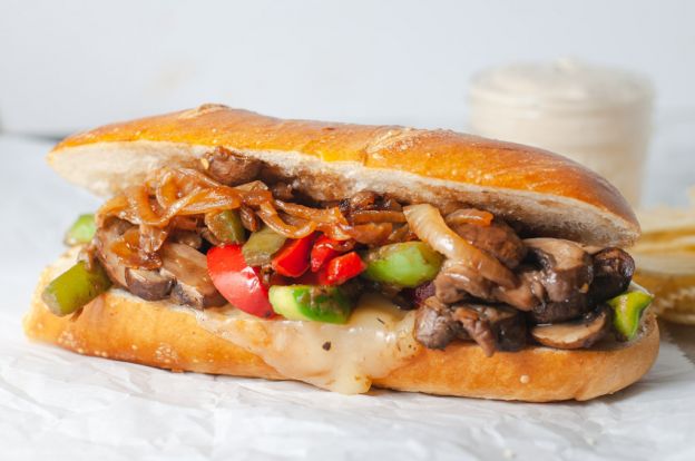 Vegetarian Mushroom Philly Cheesesteak with Caramelized Onions