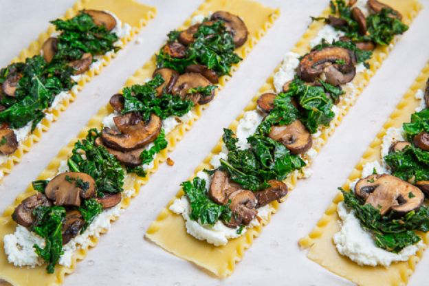 Mushroom and Kale lasagna roll ups