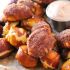Cinnamon sugar soft pretzel bites with Nutella cream cheese dipping sauce