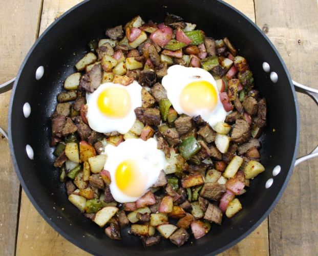 One pan steak and red potato hash