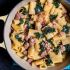 ONE POT RIGATONI WITH SAUSAGE, BACON, AND KALE