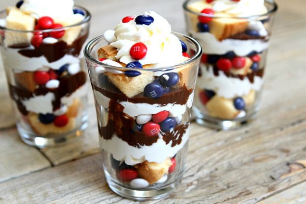 No-Bake Patriotic Hot Fudge Cheesecake Trifles
