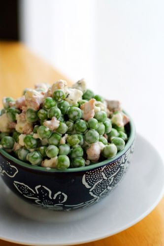 Blue cheese and bacon spring pea salad