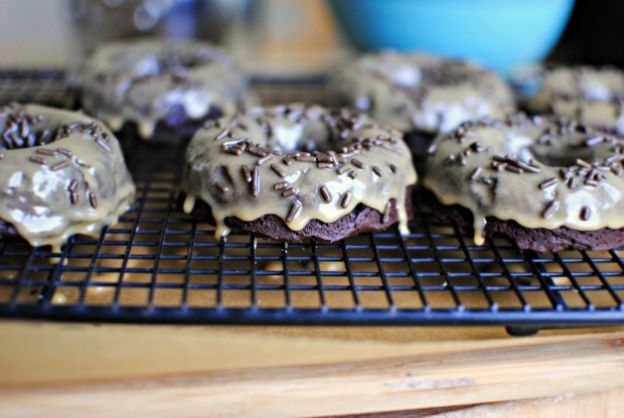 Peanut butter glazed brownie doughnuts