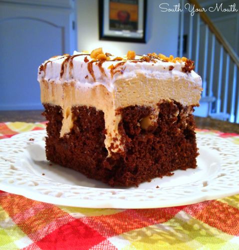 Chocolate Peanut Butter Pie Poke Cake