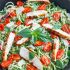 Pesto zucchini noodles with roasted tomatoes and grilled chicken