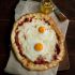 Spicy tomato and egg pizza with lemony broccoli rabe