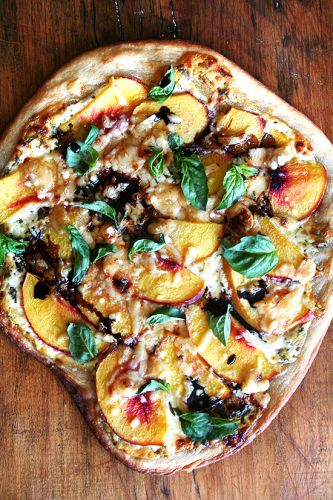 Nectarine pizza with fresh basil and reduced balsamic