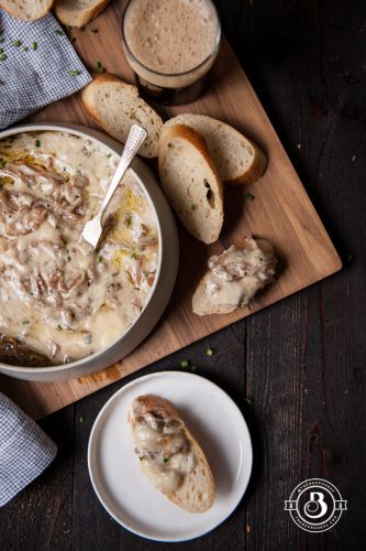 Porter caramelized onion and brie dip