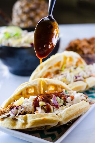 Pulled Pork Waffle Tacos with Pineapple Slaw