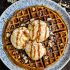 Pumpkin Spice Waffles with Vanilla Ice Cream and Caramel Sauce