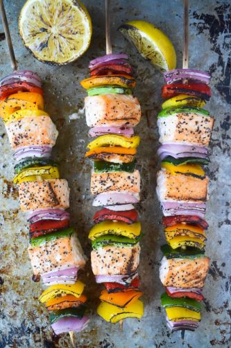 Rainbow salmon skewers