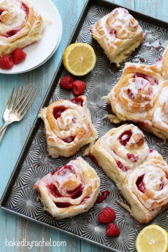 Raspberry Lemon Sticky Buns With Lemon Glaze