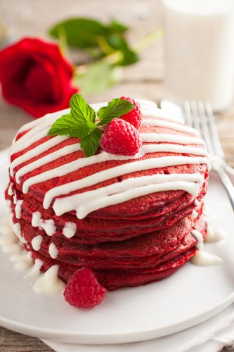 Red Velvet Pancakes with Cream Cheese Glaze