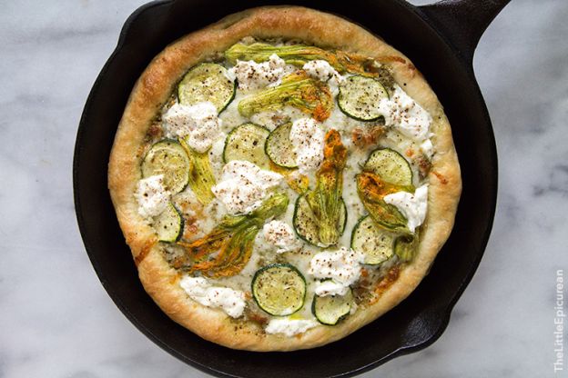 Ricotta & squash blossom pizza