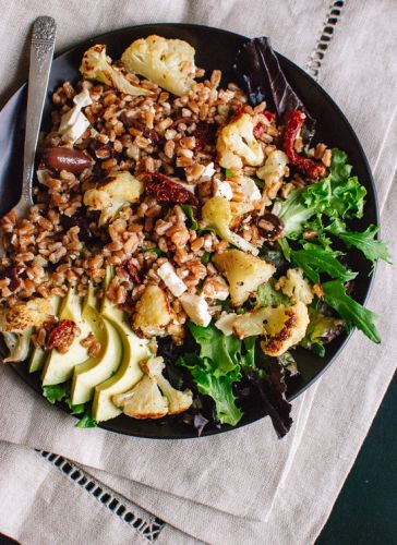 Roasted Cauliflower and Farro Salad With Feta and Avocado