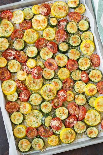 Roasted Garlic-Parmesan Zucchini, Squash and Tomatoes