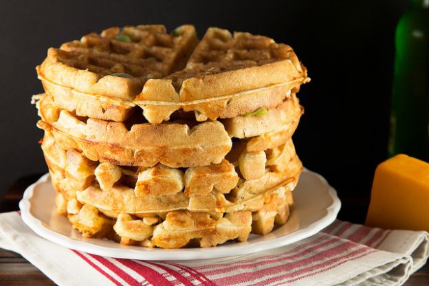Savory Beer Raised Waffles With Cheddar And Scallions