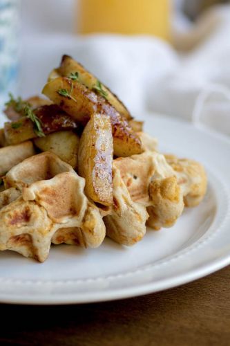 Savory Cheddar Waffles with Sauteed Honey Apples