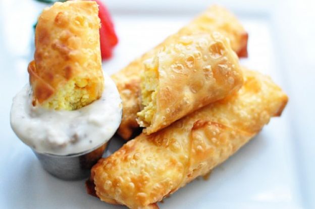 Breakfast egg rolls with sausage gravy