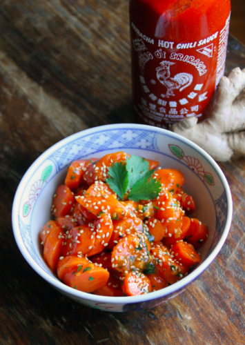 Sriracha and ginger-glazed carrots