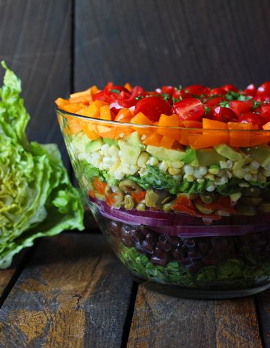 Seven layer salad with creamy salsa vinaigrette