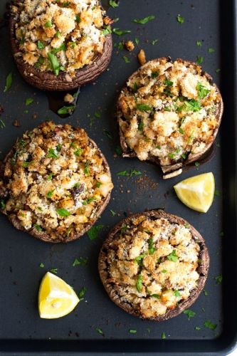Shrimp-stuffed portobello mushrooms