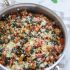 Skillet Tomato Casserole with White Beans and Parmesan Croutons