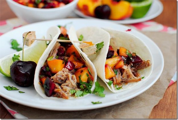 Smoky Pulled Pork Tacos with Cherry-Peach Salsa