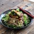 Soba with ginger-miso-maple syrup dressing and grilled tofu