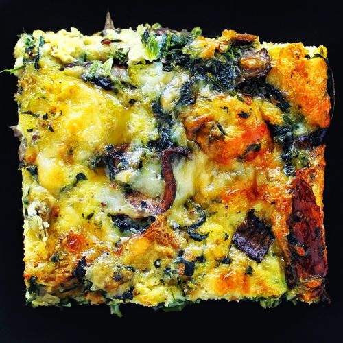 Spinach, mushroom and gruyere strata