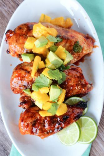 Sriracha Glazed Chicken With Mango Avocado Salsa