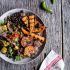 Steak and Grilled Sweet Potato Fry Quinoa Bowl with Spicy Coconut Tomato Sauce