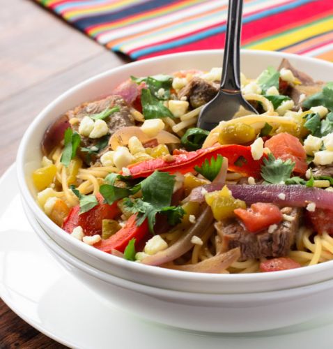 Steak fajita noodle bowl
