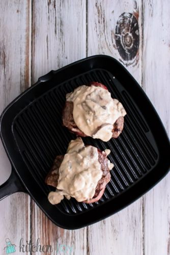 Grilled Steak with Creamy Mushroom Gorgonzola Sauce