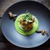 Pan-seared steelhead with truffled spring pea sauce