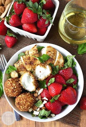 Strawberry Basil Chicken Salad With Fried Goat Cheese Balls